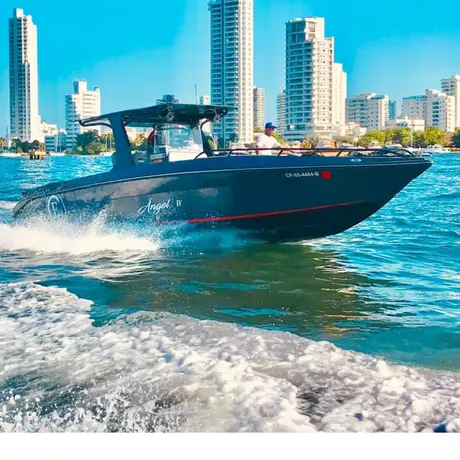 Lancha de 39 pies para 18 personas, con dos motores Yamaha 300 HP y tripulación certificada.